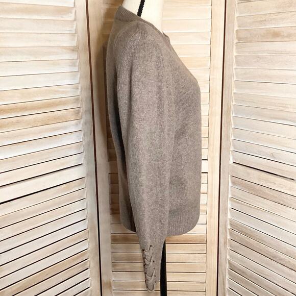 Ba&sh Keane Puff Shoulder Sweater Lace Up Cuff Wool Cotton Taupe 3 L - Picture 7 of 12